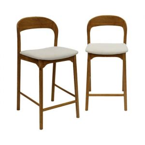 Lot de 2 tabourets de bar bois dhévéa noyer et tissu. L58.8 x P46.5 x H95.5cm - Athena