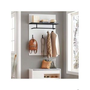 DWVO Porte-Manteau mural Panneau avec Tringle à Vêtements 3 Patères en métal 75x110x31.5 cm Blanc
