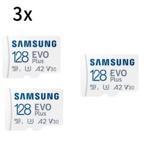 3PCS Micro SD SDXC Samsung Carte m&eacute;moire Evo Plus 128 Go SDXC U3 Classe 10 A2 130 Mo/s avec Adaptateur
