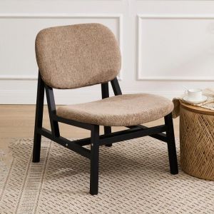 DAYALANE Chaise dAppoint en Chenille Chaise de Loisir Rembourr&eacute;e Petit Fauteuil Scandinave en Bois pour Chambre Salon Marron