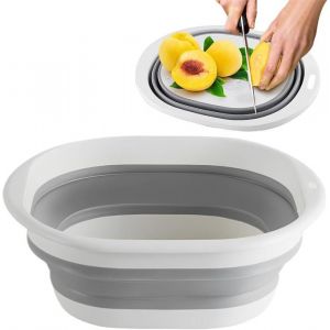 Bassine Rétractable bassine plastique seau pliable Grise et Blanche - Gain de Place - Cuisine Buanderie Extérieur