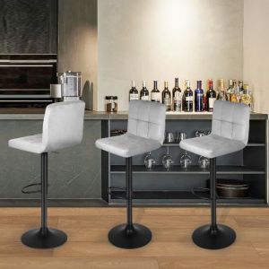 Lot de 8 tabourets de bar HOMEWELL - Gris clair - 43*43*92-112cm - Velours - Acier inoxydable galvanisé