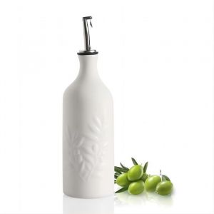 SWEEJAR Huilier Et Vinaigrier Céramique 600 ML Bouteille Huile Olive et Vinaigre - Motifs De Feuilles - Blanc