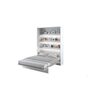 Lit escamotable 160 x 200 cm vertical avec LED ouverture pneumatique - blanc brillant - SMART Blanc