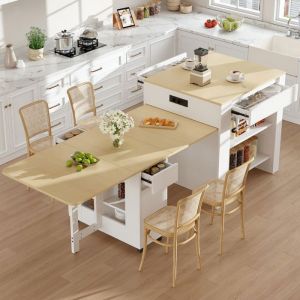 Table à manger extensible 6 personnes plateau en MDF boisTable de bar extensible avec espace de rangement îlot de cuisine