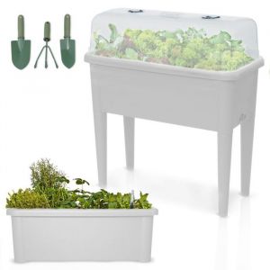 Carr&eacute; potager sur pied plastique Blanc avec couvercle 76x 66x37cm Jardini&egrave;re sur&eacute;lev&eacute;e