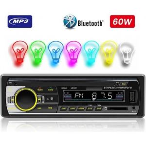 Autoradio Bluetooth 5.0 Mains Libres Player Bass avec 7 Effets de Lumi&egrave;re T&eacute;l&eacute;commande Position/Recherche de Voiture