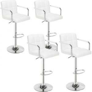 Lot de 4 Tabourets de Bar (Blanc) Chaise de Bar Chaise Lounge avec Dossier et accoudoir Hauteur réglable de 60-80 cm