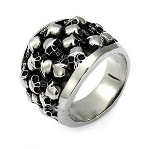 Bague chevali&egrave;re homme acier t&ecirc;tes de mort - MARQUE - Mod&egrave;le - Argent&eacute; - Mixte - Biker