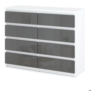 Commode 8 tiroirs - Mirabilesse - Meuble de salon - Commode chambre - Meuble rtv - Blanc Mat Gris Brillant 120x33.5x925