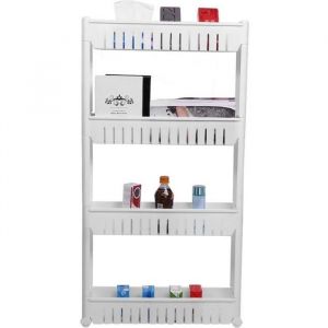 Étagère de Rangement à 4 Niveaux sur Roulettes - Blanc - Pour Cuisine Salle de Bain Buanderie ou Garage