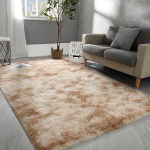 Grand tapis de salon 160 x 200 cm ultra doux et moelleux moderne &agrave; poils longs beige pour chambre denfant