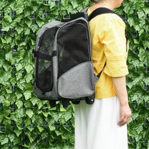 2 en 1 trolley chariot sac &agrave; dos sac de transport a roulettes poign&eacute;e t&eacute;l&eacute;scopique de 74 &agrave; 96 cm pour chien chat gris