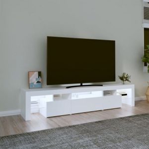 Meuble TV - Banc TV - Table TV - avec lumières LED - Blanc - 200x365x40 cm - T15