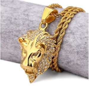 A3720-or - Collier Avec Pendentif Tête De Lion En Or Pour Hommes Bijoux De Personnalité Dominatrice Tendanc