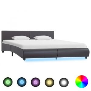 Lit adulte Chic & Design: King Size - Structure de lit avec LED - Lit complet Gris Similicuir 180x200 cm