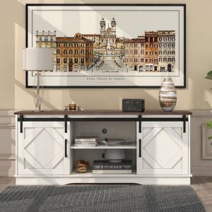 Meuble TV - Buffet bas avec 2 portes coulissants Laqué blanc Panneaux de particules Style industriel