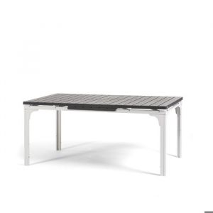 Table &agrave; manger extensible dext&eacute;rieur Thomas XL avec structure en acier et plateau en poly&eacute;thyl&egrave;ne aspect bois (Blanc/Ardoise)