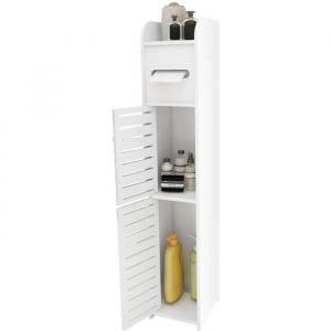 Meuble de Salle de Bain Colonne Blanc - Laizere - 17*15*78cm - Bois massif - Contemporain - Design