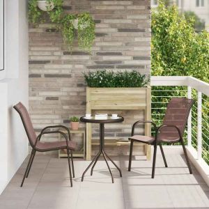 HSF&reg;Chaises empilables de jardin - anticorrosion - Fauteuil de bistrot lot de 2 Marron Tissu textil&egrave;ne - 55x65x89 cm pxo24808