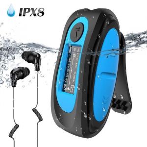 MP3 Etanche IPX8 avec Clip Ecran en Couleur 8Go Lecteur avec Radio Waterproof HiFi Lossless Baladeur pour Natation et Sport Bleu