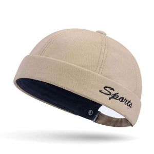 BonnetCasquette sans Visière Roulé Chapeau BrimlessBonnet Bob Homme Femme Marin Rétro en Coton avec Bord Roulé-Blanc