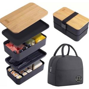 Bento Lunch Box 2 Couches Boite Repas Compartiment 1200 ml Lunchbox Herm&eacute;tique avec Couverts Kit et Sac Isotherme Repas Boite Bento