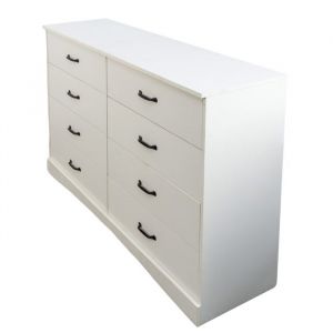 Commode avec 8 tiroirs Buffet Armoire de rangement Panneaux MDF Poign&eacute;es noires Moderne Chambre Salon 140x40x86cm blanche