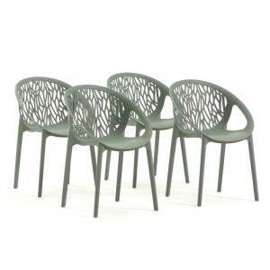 Lot de chaises LARA avec accoudoirs en polypropylène renforcé empilables pour jardin et intérieur (4 Chaises Sauge)