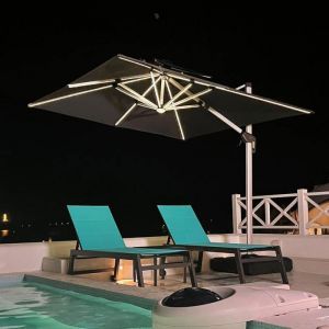 PURPLE LEAF Parasol Déporté 2.7 x 2.7 m Parasol De Jardin avec Éclairage Solaire LED Toit Double Gris