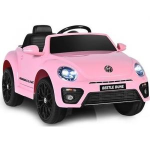 DREAMADE Voiture Électrique pour Enfant 3-8 Ans avec Télécommande & Musique & Lumières Véhicule Enfant Coccinelle Volkswagen Rose