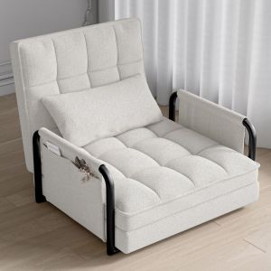 Fauteuil Convertible - LUMINARIX - Canap&eacute;-lit pliant - Dossier r&eacute;glable - 1 Place - Blanc