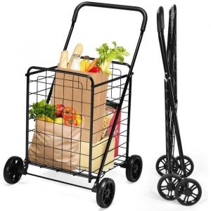 COSTWAY Chariot de Courses Pliable 83L Caddie avec Structure en Métal Anti-Rouille - Capacité de 45 KG - Poignée Confortable-Noir