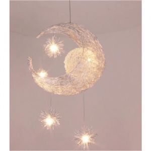 Suspension Lustre Décorative Lune Etoile en Aluminium pour Enfant - IHOME&ILIFE® - Moderne - 32*37cm - 40W - E27