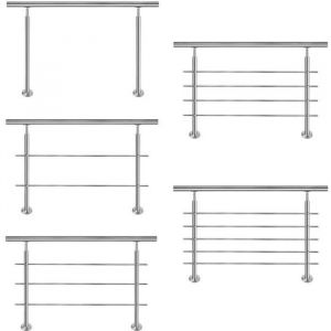 HENGMEI 150cm Rampe descalier Main courante murale Garde-corps acier inoxydable Baguettes terrasse Kit Escaliers 0 poteaux
