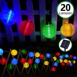 Guirlande Solaire Exterieur Lampion 2 Modes 20 LED Lampe Lanterne  Étanche Décorative Jardin pour Fête Noël Jardin Patio Cour