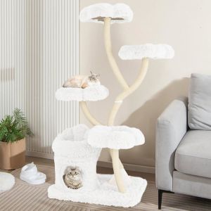 GIANTEX Arbre &agrave; Chat 165 CM 4 Plates-Formes en Forme de Fleur GrotteGriffoir en Sisal Centre d&rsquo;Activit&eacute;s pour Chats Blanc