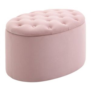 canapé Rose rembourré banquette avec rangement ovale en velours polyester et bois de caoutchouc 71x52x42cm dans le salon