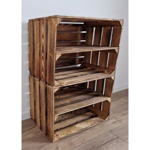 Caisse bois - PYXIDAS - &eacute;tag&egrave;re Longues - 50x40x30 cm - Lot de 2 - Effet br&ucirc;l&eacute;