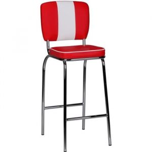Tabouret de Bar Vintage - FINEBUY - Rouge - M&eacute;tal / Cuir synth&eacute;tique - Assise rembourr&eacute;e