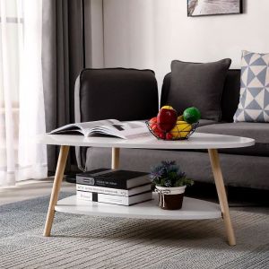 Table basse Moderne Scandinave Table à café Couleur naturelle Hêtre massif Pieds - Blanc 90 x 60 x 40 cm