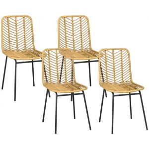 Lot de 4 chaises de salle à manger HOMCOM design bohème en résine tressée imitation rotin et piètement métal 44 x 58 x 85 cm jaune