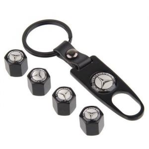 Lot de 4 bouchons de valve+porte cl&eacute; pour voiture Mercedes-Benz
