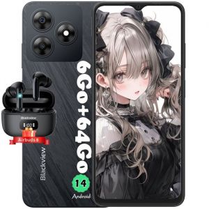 Blackview WAVE 8C Téléphone Portable Pas Cher 6.56 6Go+64Go 13MP+8MP 4700mAh Dual SIM Noir avec Blackview AirBuds 8