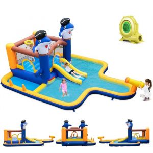 Ch&acirc;teau Gonflable 7 en 1 Enfants DREAMADE avec Souffleur 680W Toboggan Trampoline Piscine Jeu de Boxe Canon &agrave; Eau 3 - 10 Ans