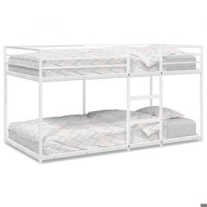 Lit superpos&eacute; en acier - JILL - Blanc - 75x190 cm - 195x795x111 cm - &Eacute;chelle int&eacute;gr&eacute;e - Garde-corps - Sommier en maille