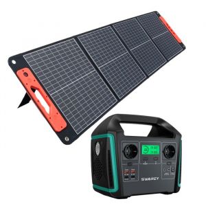SWAREY Générateur Electrique Portable 1000W avec Panneaux Solaires Pliable 4 panneaux 220V Sortir AC/USB/Type-C/QC 3.0