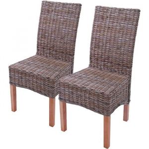 Lot de 2 chaises M44 salle &agrave; manger rotin kubu/bois 47x52x97cm