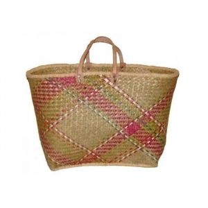 AUBRY GASPARD - Couffin en palmier - avec anses en cuir - 50x30x34 cm - coloris assortis