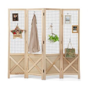 COSTWAY Paravent 4 Panneaux Pliable 151 x 144 cm en Bois de Paulownia Utilisation à lintérieur et à lextérieur Nature